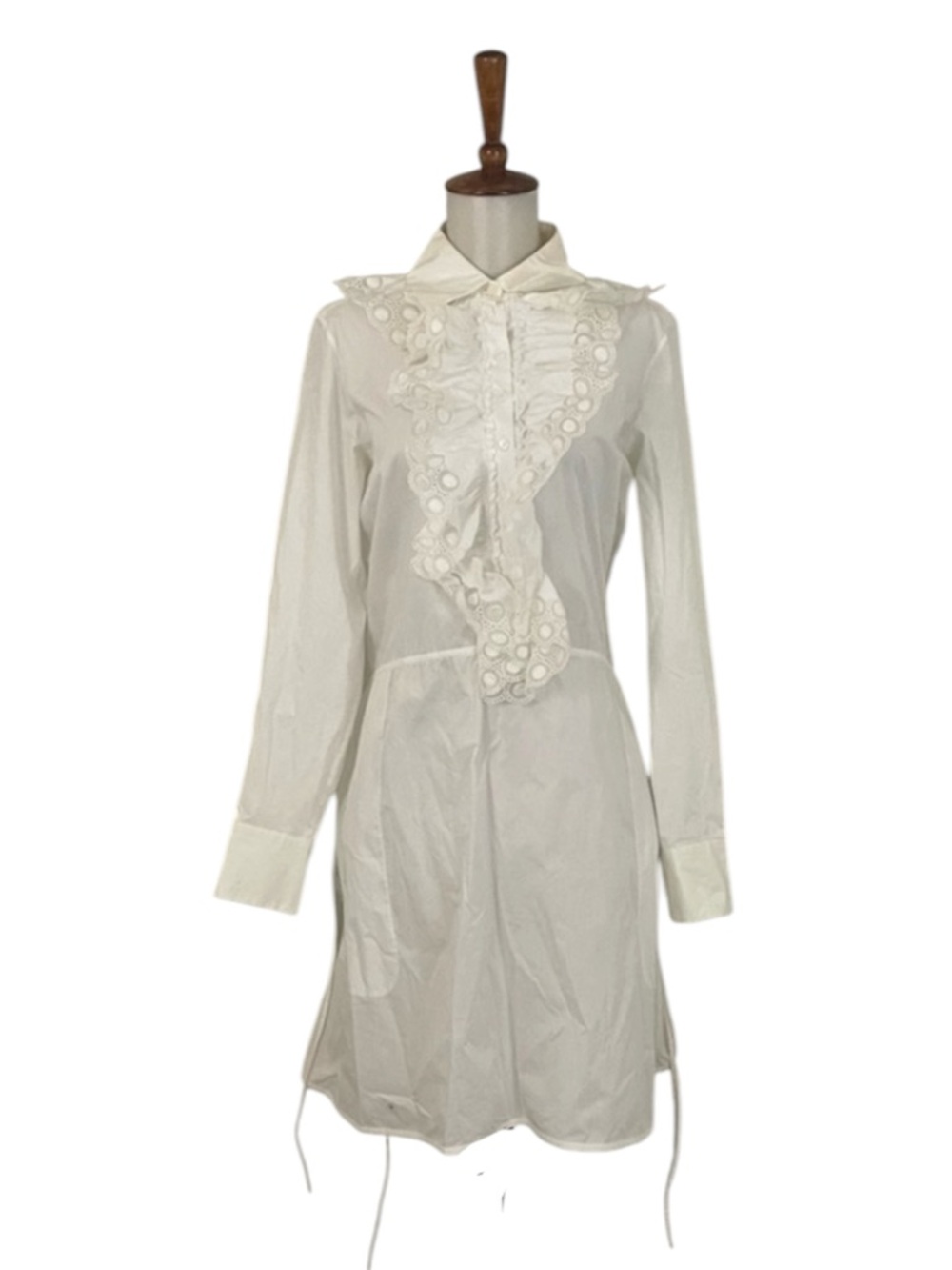 Chloe Jabot Dress Women’s 38 M White Cotton Poplin‎ Long Sleeve Shift Chic